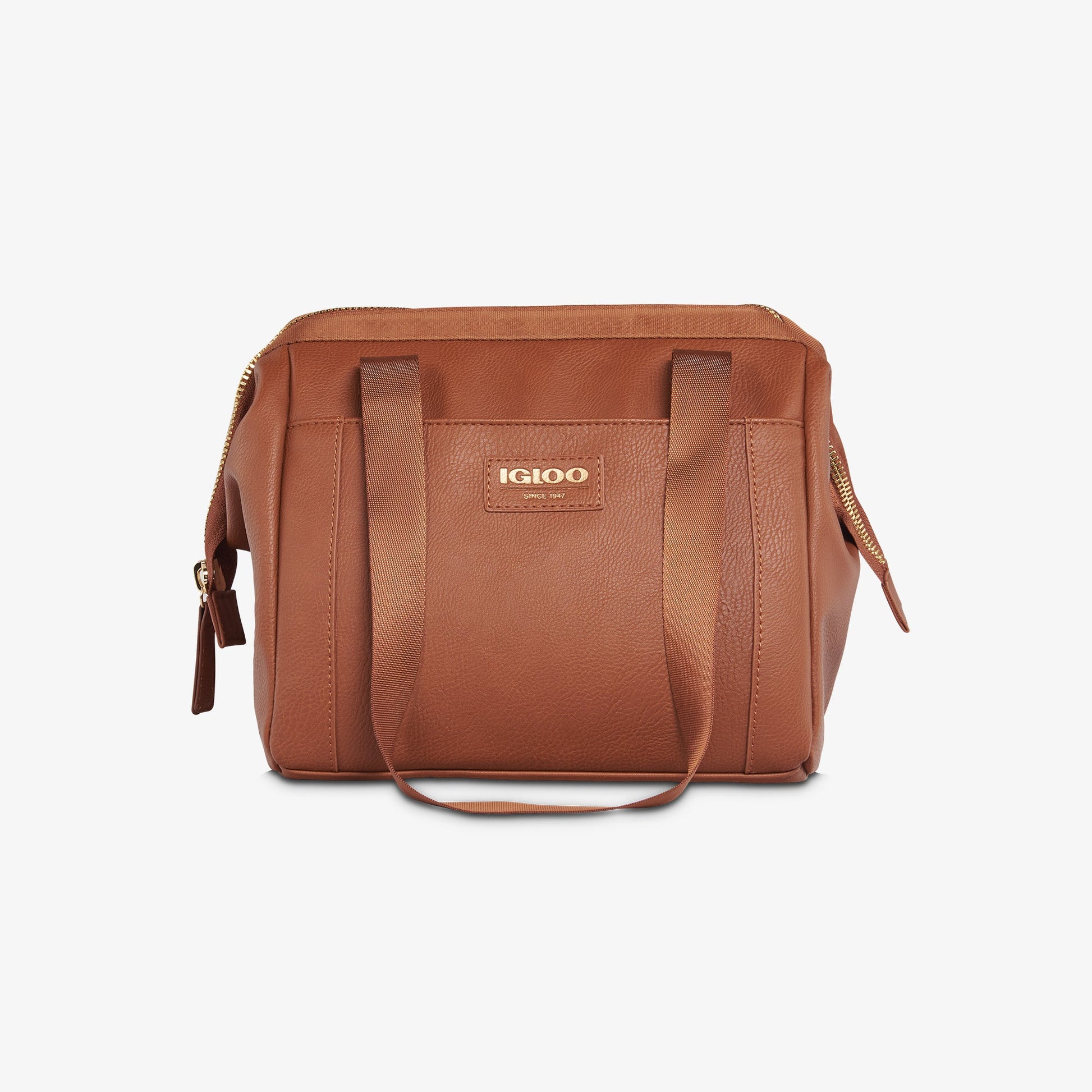 Front View | Igloo Luxe® Lunch Tote Cooler Bag::Cognac::Vegan leather