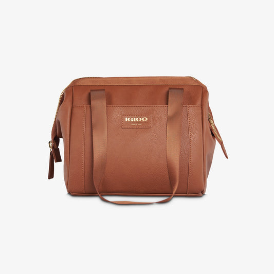 Front View | Igloo Luxe® Lunch Tote Cooler Bag::Cognac::Vegan leather